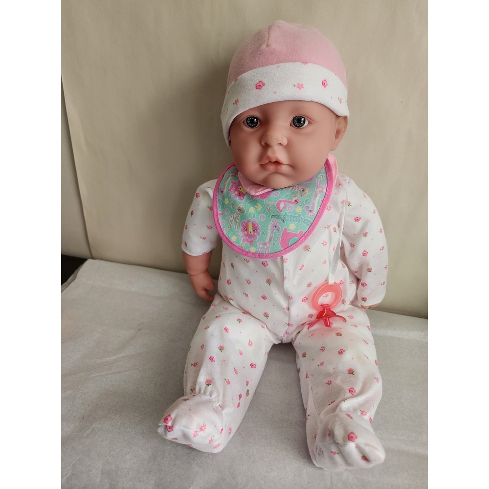JC Toys Berenguer Soft Body Baby Doll Pink Floral Sleeper Hat Bib Pacifier 17in